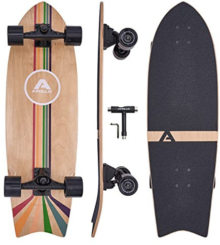Apollo Surfskate pro Board | midi Longboard für Erwachsende, Kinder mit hochwertiger Surf Skate Achse | Mini Cruiser Board für Streetsurf | Carving & Pumping, Skateboard Kinder ab 6 Jahre
