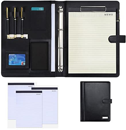 Konferenzmappe A4 Schreibmappe Dokumentenmappe Geschäfts Ordner Ringbuch Leder Businessmappe Aktenmappe Organizer Für Damen Herren Mit 4 Stück Ersatz Notizblöcken 25 Blatt (Size : No Calculator)