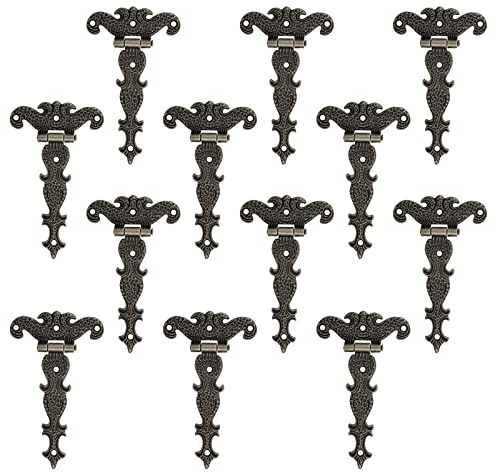 INCREWAY Antike, faltbare T-Scharniere, 12 Stück, bronzefarbene dekorative Scharniere, Retro-geschnitzte Hardware für Türen, Schränke, Schränke