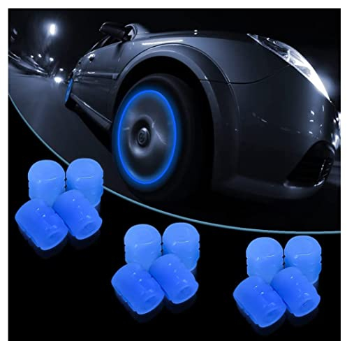 Tire Valve Stem Caps for Car, 12PCS Noctilucous Tire Air Caps Cover, Illuminated Auto Wheel Valve Stem Cap, Car Accessories Universal for Car, Truck, SUV, Motorcycles, Bike (Blue)