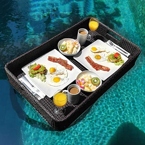 Plateau de Service Flottant de Luxe pour Piscine Plateaux de Piscine flottants rectangulaires en rotin pour Barres de Sable, spas, Bains et fêtes pour piscines Servant des Boissons