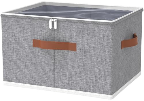 OUTBROS Faltbare Aufbewahrungsbox, Korb Aufbewahrung, Organizer mit Deckel, Unterbett Stoff Aufbewahrungsbehälter für Kleidung Decken Bettdecken, Grau, 50 x 40 x 30 cm, 1 Stück