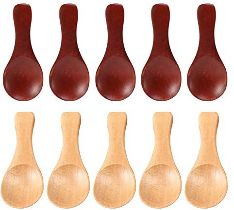 Dojimayisc Lot de 10 petites cuillères en bois - Pour épices, sucre, sel, miel, café, thé, confiture, moutarde, glace