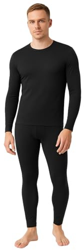 Ensemble sous-vêtements Thermiques Homme doublé Polaire léger Chaud Respirant Extensible Haut Manches Longues et Legging Hiver (Noir, L)
