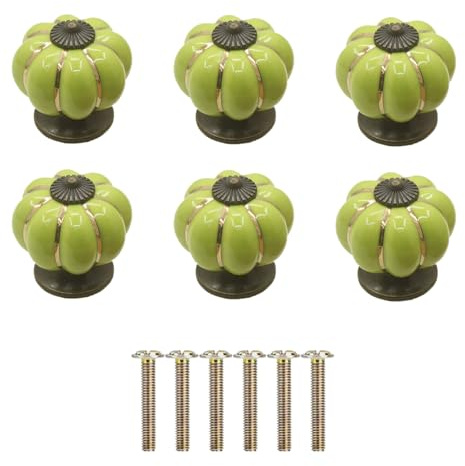 Yuaaoh 6 Stück Möbelknöpfe Keramik Kürbis, Möbelknauf Vintage, Schrankknöpfe Möbelknopf Keramik Türknöpfe mit Schrauben für Kommode, Küchenschrank, Schubladen, Schränke, Dresser Knöpfe (Grün)