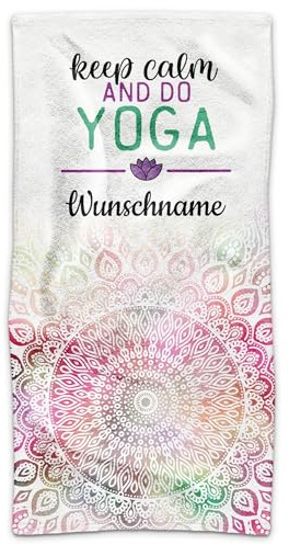 Print Royal PR Personalisiertes Yoga-Handtuch mit Spruch - Keep Calm, do Yoga - mit Name selbst gestalten, Yoga-Geschenk für Frauen, Yogalehrerin, Yogatrainer | Fotohandtuch, 140 x 70 cm
