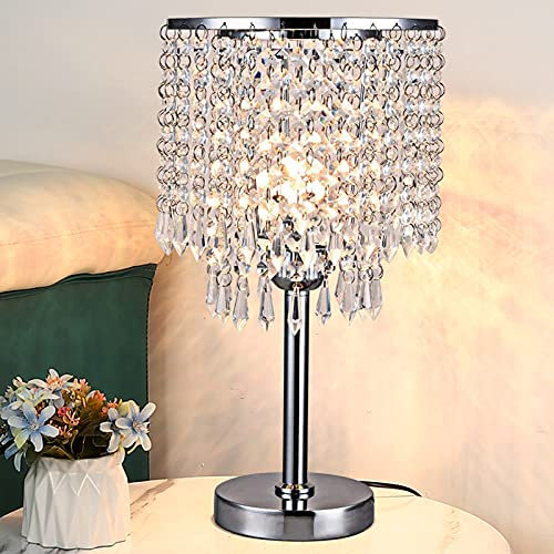 Yolancity Glas Tischlampe Nachttischlampe, 100W 220V Kristall Tischlampe, Tischlampe e27, Einfache Reinigung, Modern Tischlampe für Studien, Wohnzimmer, Schlafzimmer 20 * 20 * 38cm