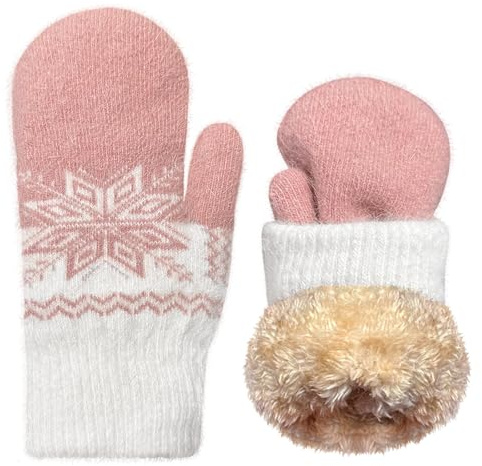 Bseical Fäustlinge Damen, Thermo Fleece Handschuhe Damen Winter, Fausthandschuhe Damen, Weihnachten Schnee Blume Druck Thermohandschuhe Skihandschuhe Damen Fäustlinge Herren für Outdoor Fahrrad Ski