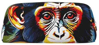 ASPOIJHN Monkey Vielseitiges Leder-Federmäppchen, stilvolle Aufbewahrungstasche für Schule, Büro, Schreibwaren, Kosmetiktasche, Münzen, Organizer, silber, Einheitsgröße, Krawattenetui