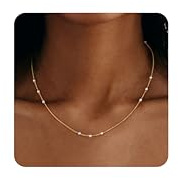 JeweBella Collier Femme Or Plaqué Or 18K Chaine/Cœur/Boule/Disque/Perle Collier Ras du Cou Fine Chaîne Or/Argent Bijoux Femme