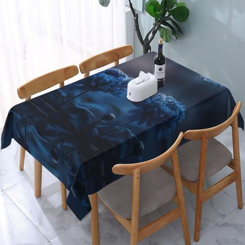 JDFHGNU Blaue Chrysanthemen-bedruckte rechteckige dekorative Tischdecke für Innen- und Außenbereich von 10,2 bis 15,2 cm, 137,2 x 183,9 cm