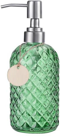 Topsky Glass Soap Dispenser with Silver Metal Pump 400ml Green | Refillable Liquid Hand Soap Dispenser, Rustproof Pump for Kitchen & Bathroom, Great for Lotions, Essential Oil, Liquid Soaps