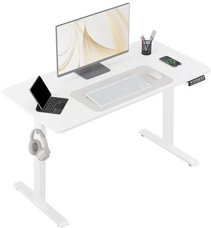 WOLTU Bureau Assis Debout Électrique 120x60cm, Bureau Réglable en Hauteur, 72-120cm, avec Port USB, 4 Hauteurs de Mémoire, Système Anti-Collision, Blanc