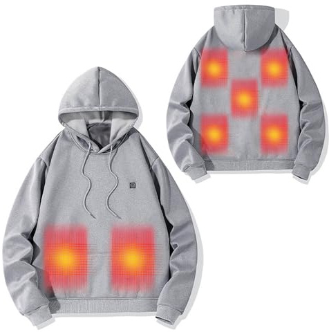 Beheizbarer Hoodie für Herren Damen Beheizte Jacken mit 5 Heizzonen Elektrische Beheizte Heizweste Kapuzenpullover Aktualisierte Version USB Beheizte Beheizbarer Pullover Hoody mit Kapuze 2025 Neu
