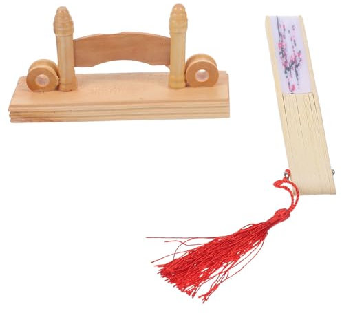 IMIKEYA Chinesischer Style Faltbarer Handfächer Mit Kunstvoller Schnitzerei Und Quaste Retro Dekorativer Fächer Mit Holzständer Für Hochzeit Tanz Party Und Bühnenaufführungen