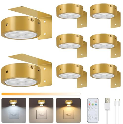 Lightess 8 Rechargeable Picture Lights for Wall 3 Color Temperatures Battery Operated Picture Lights Dimmable Remote&Touch Control Timing Painting Light for Poster-Gold