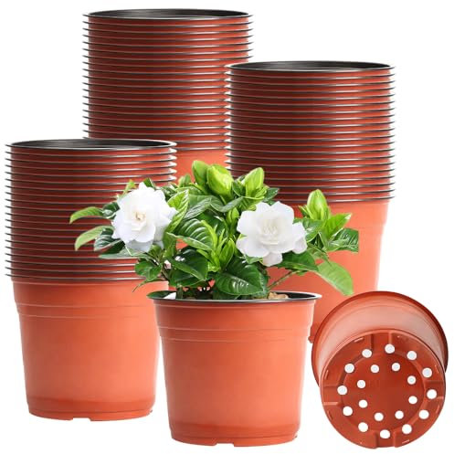 CLIUNT 100Pcs Plastic Plant Pots, 10cm Reusable Flower Pots, Small Plant Pots, Seedling Pots for Seeds, Seedlings, Flowers, Vegetable, Succulent, Herbs, Cuttings, Transplanting