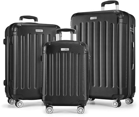 MERISH Reisekoffer Koffer Kofferset Trolleys Zwillingsrollen 3tlg. Hartschale in 9 Farben (Black, Set)