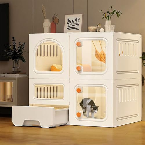 Katzenlaufstall, Katzenzwinger mit Rädern, 2/3-stöckiges DIY-Katzenkäfiggehege und Katzentoilette, zusammenklappbares, abnehmbares Katzengehege – Übungsort für Katzen,2x2