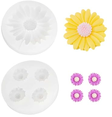 Hezhou 2 moldes de silicona con diseño de margaritas para flores, moldes de resina, moldes 3D para fondant, jabón, tartas, postres, moldes para manualidades, color blanco