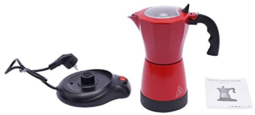 DHQCQL Espressokocher Elektrisch 300ml, 480W 220V Kaffeekocher Elektrisch mit Base, Elektrische Espressokocher für 6 Tassen, Kaffeekocher Elektrisch für Reisen oder Camping (Rot)