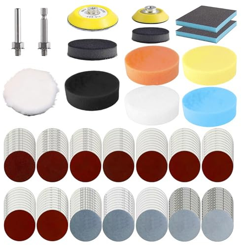 154 PCS Sanding Discs Car Polishing Pads Kit for Drill, 75mm Wet Dry Sandpaper Car Headlight Polishing Restoration Kit, 60-10000Grits Hook & Loop Sandpaper Set for Wood Metal Glass