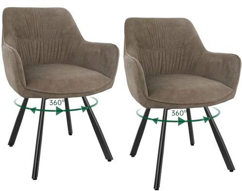 WAFTING Esszimmerstuhl 2er Set drehbar 360°, Polsterstuhl Samt, Braun | Armlehnstuhl drehbar,Moderner Stühle für Esszimmer,Küchenstuhl für Wohnzimmer,Arbeitszimmer,Schlafzimmer