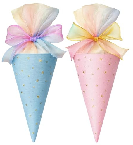BbiuRer Geschwister Schultüte, 2 Stück Mini Schultüten Zum Befüllen, Kleine Schultüte Mädchen Jungen, Geschenk Zur Einschulung, Blau Und Rosa, Aus Baumwolle