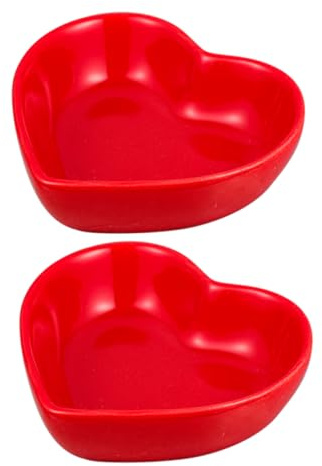 Sosoport Heart Shaped Ceramic Sauce Bowls and Dipping Plates Set, 2pcs Red Mini Sauce Dishes for Sushi and Condiments Serving, Small Heart Shape Dipping Bowls for Table Use
