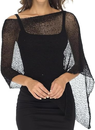 Poncho in rete, da donna, trasparente, coprispalle bolero, leggero, estivo (bianco)
