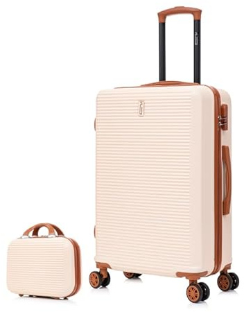 CELIMS - Valise Moyenne Taille Rigide 4 Roues 65 cm avec Vanity | Valise Soute 20kg | Abs Légère | Serrure Intégrée | Bagage de Voyage | Crème