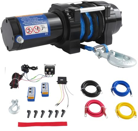 Cabrestante eléctrico de 12 V con controlador, 2041,17 kg/4500 libras, fuerza de tracción, 15 m, longitud de la cuerda, cabrestante eléctrico con 2 controladores, 4 cables para ATV, UTV, SUV, Pickup