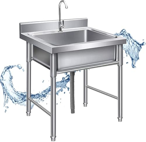 GYLRFA Fregadero De Acero Inoxidable Fregadero Industrial Fregadero Comercial De Acero Inoxidable 304 Comercial Portatil Fregadero Camping con Grifo Patas Escurridor para Restaurante Cocina