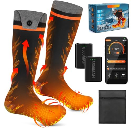 YOOHBERRYS Calze Riscaldate, Calzini Riscaldanti Elettrici con 8500mAh Rechargeable Batteria, Controllo Dell'app Fino a 70 Gradi, Elettricamente Heated Socks per Sci Campeggio Pesca Ciclismo