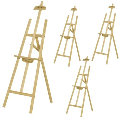 NOOGUI - Caballete Pintura - Altura Regulable hasta 175 cm - Trípode Estable con Refuerzo Metálico - Caballete Madera - Plegable y Fácil de Transportar - Niños y Adultos - Pack 4 unidades