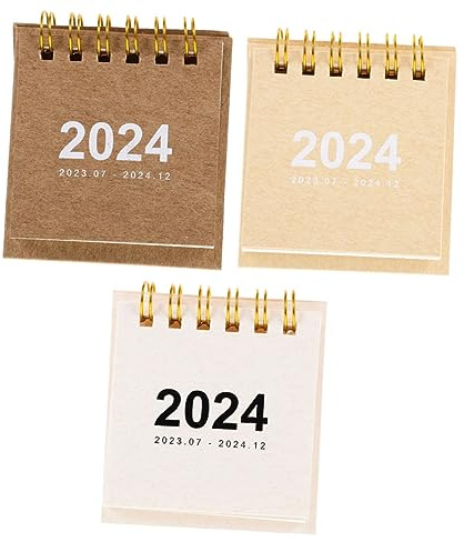 OHPHCALL 3 Stück Teiliges Mini Tischkalender aus Dickem Papier Tragbarer Flip Kalender mit Spiralbindung Handlich und Einfach zu Benutzen für Büro Schule und Alltag Praktische