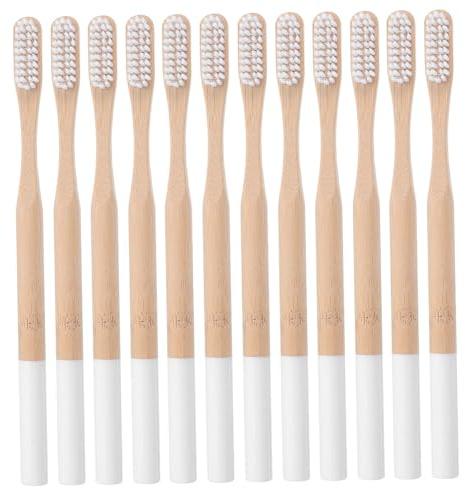 PERSELOSO 12 Pièces Lot Brosses à Dents Naturel Blanc Poils Souples Brosse Manuelle Portable pour Adultes Manche Confortable Matériau Écologique Maison et Voyage