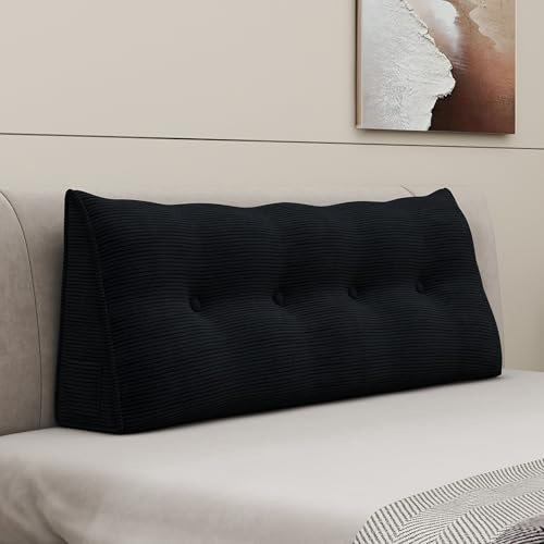 Wedge Pillow Headboard Triangle Bolster Pillow for Sitting in Bed Adults Reading Pillows Backrest, Corduroy Headboard Pillows for Daybed Sofa Body Pillow Positioning Support Cushion (Full,Black)