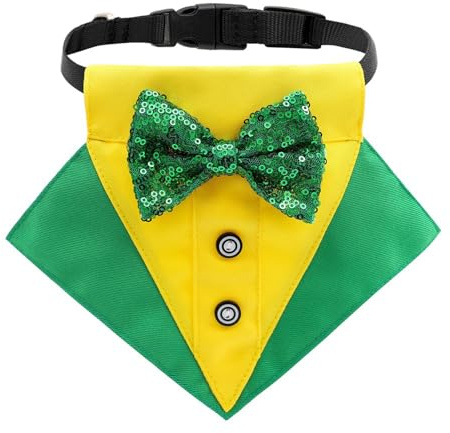 AMISENK Patrick Day Dog Bandanas Collar with Bows Tie Triangle Bib Scarves Neckerchief for Pet Patrick Day Bandanas Triangle Bib Scarves Neckerchief