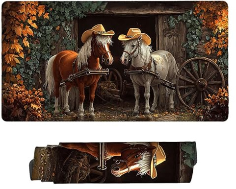 Gaming Mauspad 1200 x 600 mm XXL Gaming Mousepad Verlängertes Großes Mauspad Schreibtischauflage, Genähte Kanten Mousepad, Rutschfeste Gummibasis,Schreibtisch Schutz für Home Office (Farm Pferde) Z664