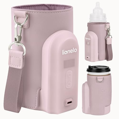 LIONELO Thermup Go Evo Bärbar Flaskvärmare för Resor, USB-C Laddning, 5 Temperaturer 38–50 °C, Passar Alla Flaskor 50–80 mm, upp till 9 h Drift, LCD Display, Säker Sensor, för Bil och Promenad