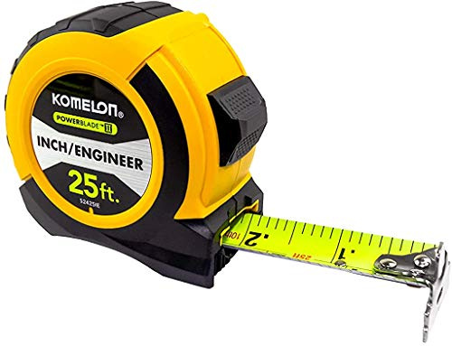 Komelon 52425IE; 25' x 1.06 Powerblade II Engineer Tape Measure; Yellow/Black