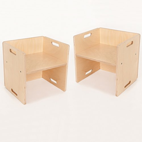 FLIXi Kindermöbel – 2 Kinderstühle im Set - Sitzgruppe aus Holz – mitwachsende Möbel mit Wendehocker – aus Birken-Multiplexholz