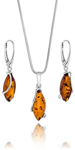 Copal Damen Schmuckset Aus Bernstein Und 925er Silber Mit Verstellbarer Kette