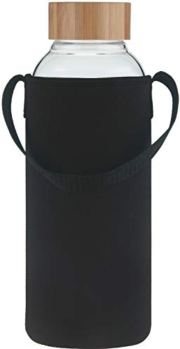Ferexer Botella de Agua de Cristal con Tapa de bambú Funda de Neopreno 1500 ml, 1,5 L