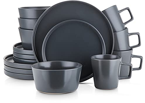 Stone Lain Coupe Stoneware Dinnerware Set, Service for 4, Gray Matte