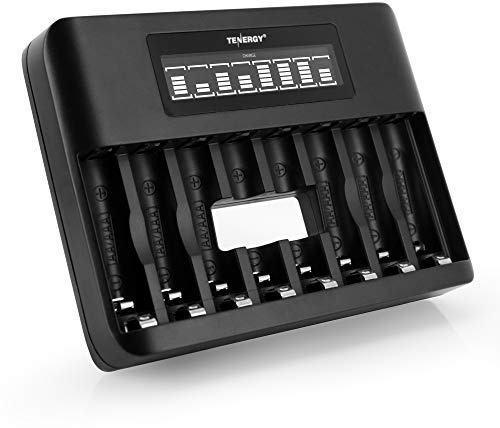 Tenergy TN480U 8-Bay LCD Display Fast Charger for NiMH/NiCD AA AAA Rechargeable Batteries with Mirco USB and USB Type C Input for AA and AAA Rechargeable Batteries