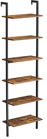 VASAGLE Standregal, Bücherregal, 6 Ablagen, Leiterregal, Aufbewahrung für Bücher, Dekoration, Schlafzimmer, Wohnzimmer, Büro, 30 x 60 x 204,8 cm, Industrie-Design, Vintagebraun-schwarz LLS103B01