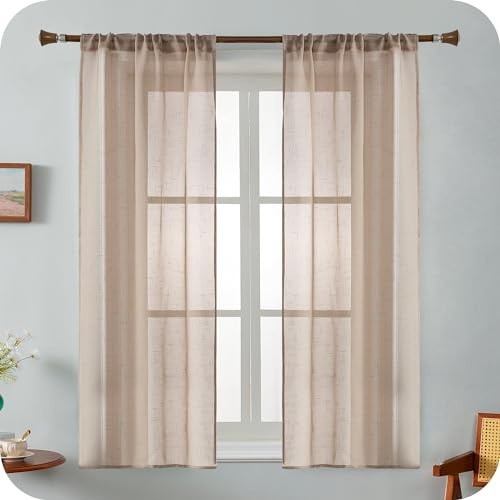 GIRASOLE HOME Coppia Tende Haiti Filtranti Simil Lino con Trama a Croci 2 Pannelli con Tasca e Passanti Nascosti (Tortora, 70x150cm)