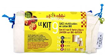 Ah table ! Le Kit de 9 Sacs Réutilisables en Coton Bio x1